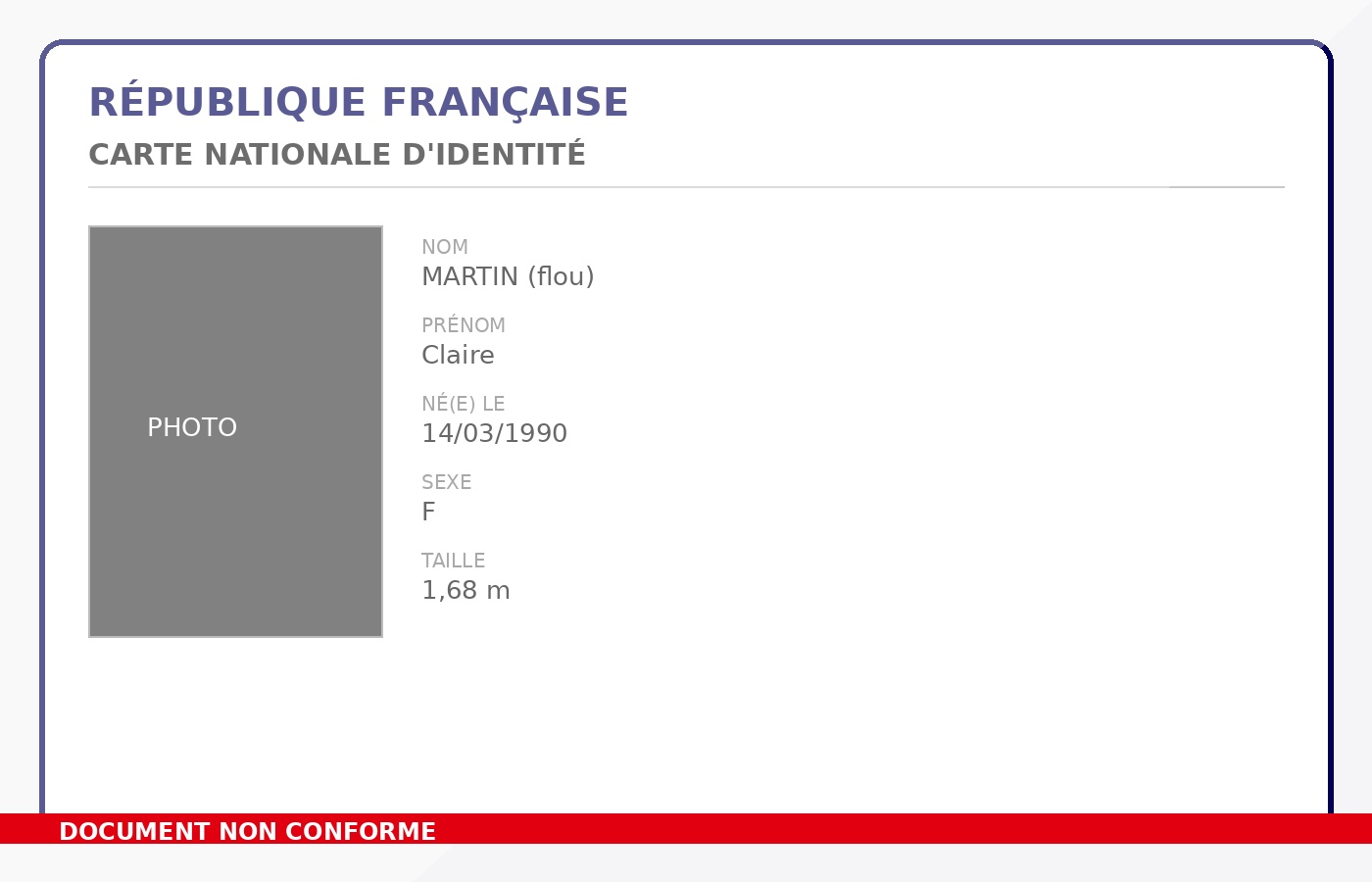 Exemple non conforme : reflet de lumière sur le document